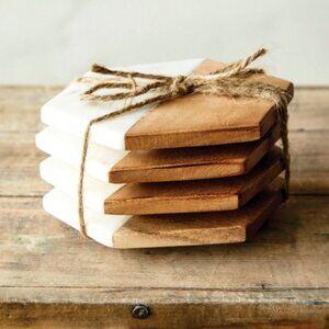 Set/4 Wood & Marble Coasters